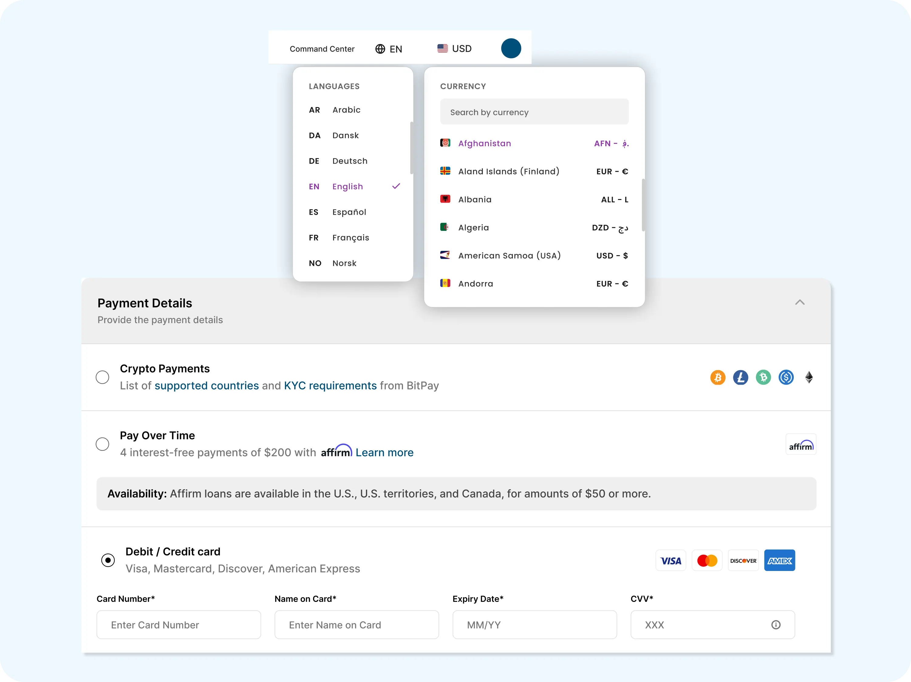 Activities checkout UI