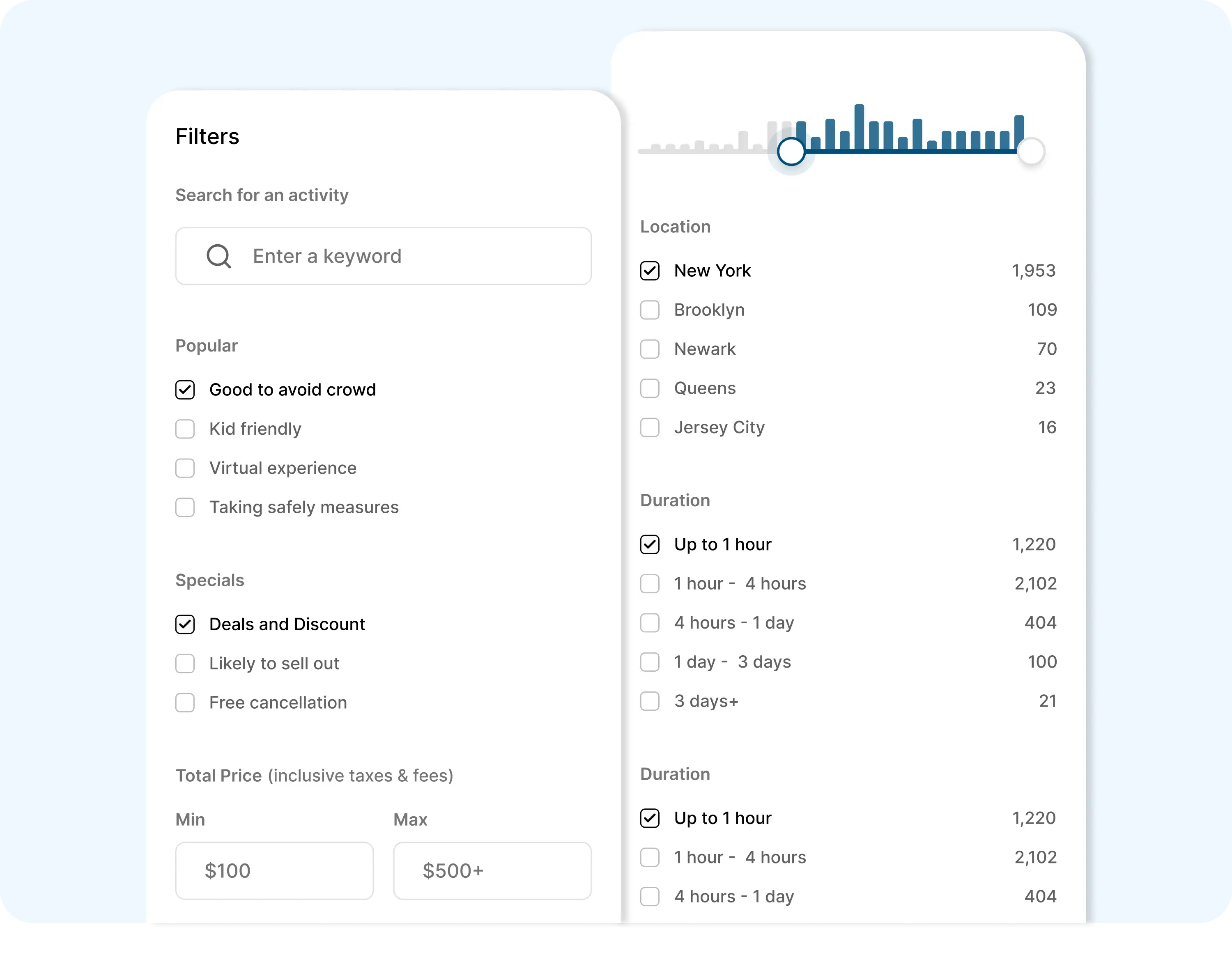 Activities search UI